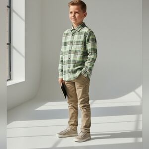 Cat & Jack Shirts Boys L Green Plaid Flannel